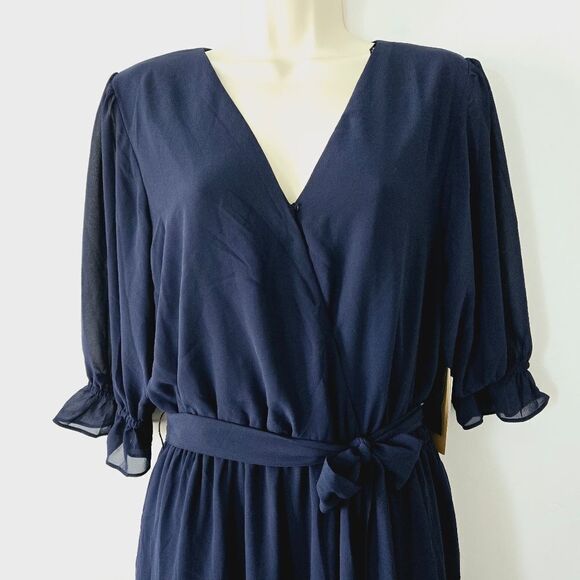 Halogen Surplice Faux Wrap Mini Dress in Classic Navy NWT - Picture 4 of 6